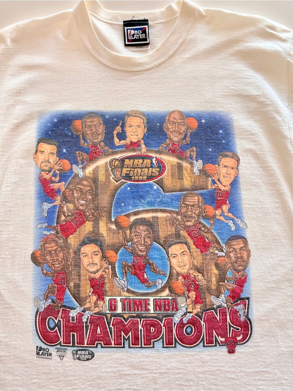 Chicago Bulls 6-Time Champions Caricature Pro Player Front/Back Graphics LG 1998